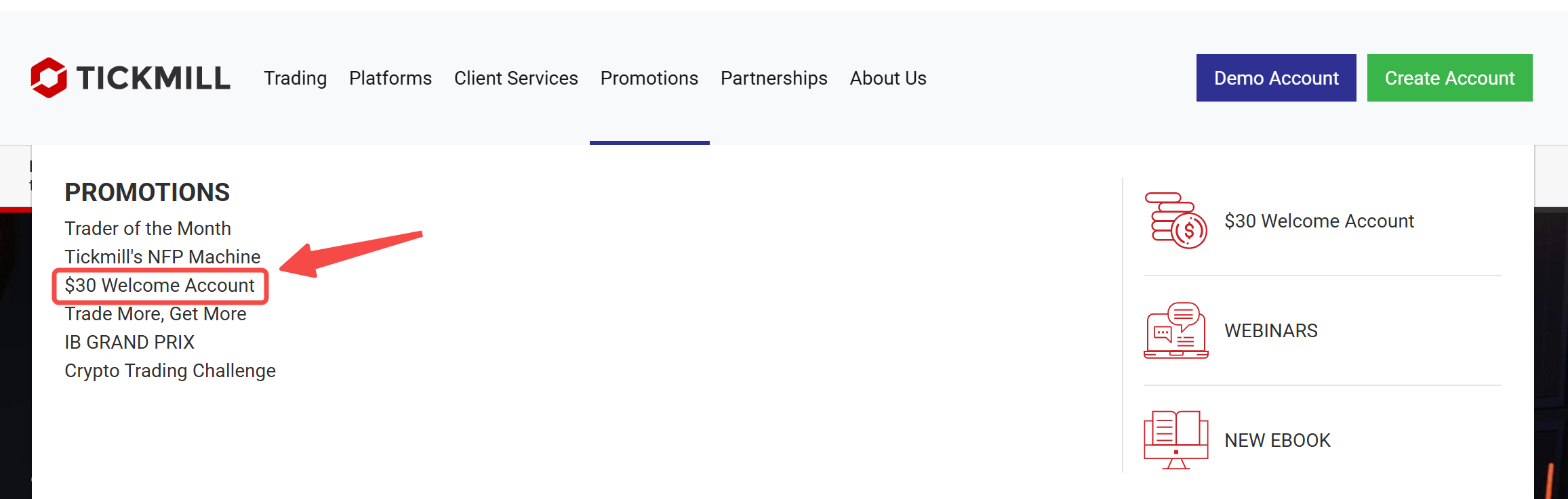 Click the '$30 Welcome Account'