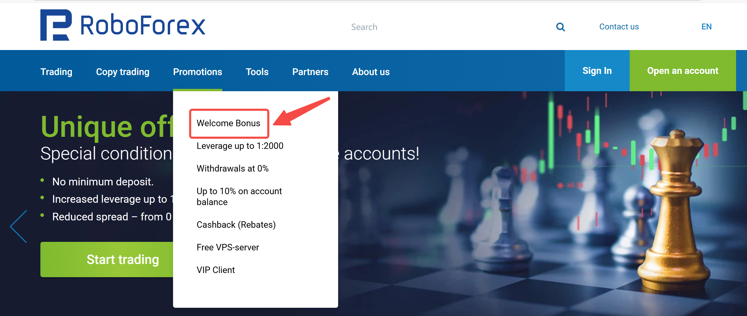 Click the 'Welcome Bonus'