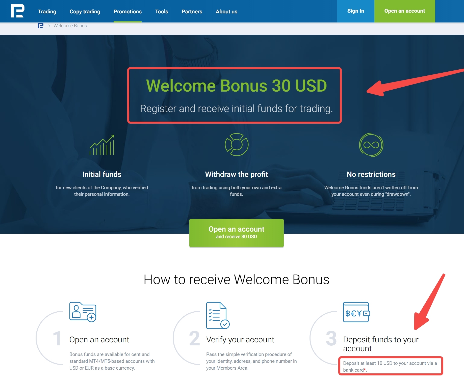 RoboForex welcome bonus